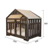HKM-8360893 Removable and Washable Wood Dog House for Cats and Small Dogs - Walnut and White