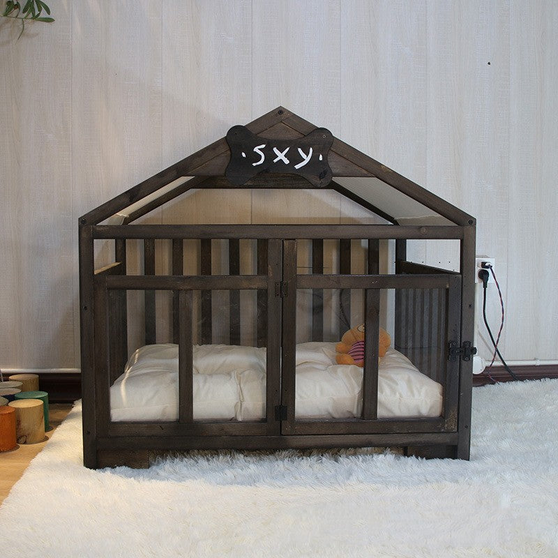 HKM-8360893 Removable and Washable Wood Dog House for Cats and Small Dogs - Walnut and White