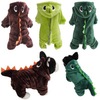 HKM-836179 Emerald Green Coral Fleece Dinosaur Pet Outfit for Small Dogs