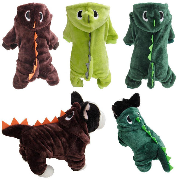 HKM-836179 Emerald Green Coral Fleece Dinosaur Pet Outfit for Small Dogs