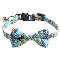 HKM-8364221 Japanese Style Cat Collar with Tang Grass Pattern and Bow Scarf Set