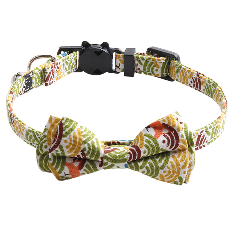 HKM-8364221 Japanese Style Cat Collar with Tang Grass Pattern and Bow Scarf Set