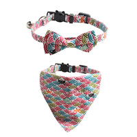 HKM-8364221 Japanese Style Cat Collar with Tang Grass Pattern and Bow Scarf Set