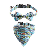HKM-8364221 Japanese Style Cat Collar with Tang Grass Pattern and Bow Scarf Set