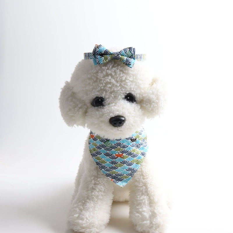 HKM-8364221 Japanese Style Cat Collar with Tang Grass Pattern and Bow Scarf Set