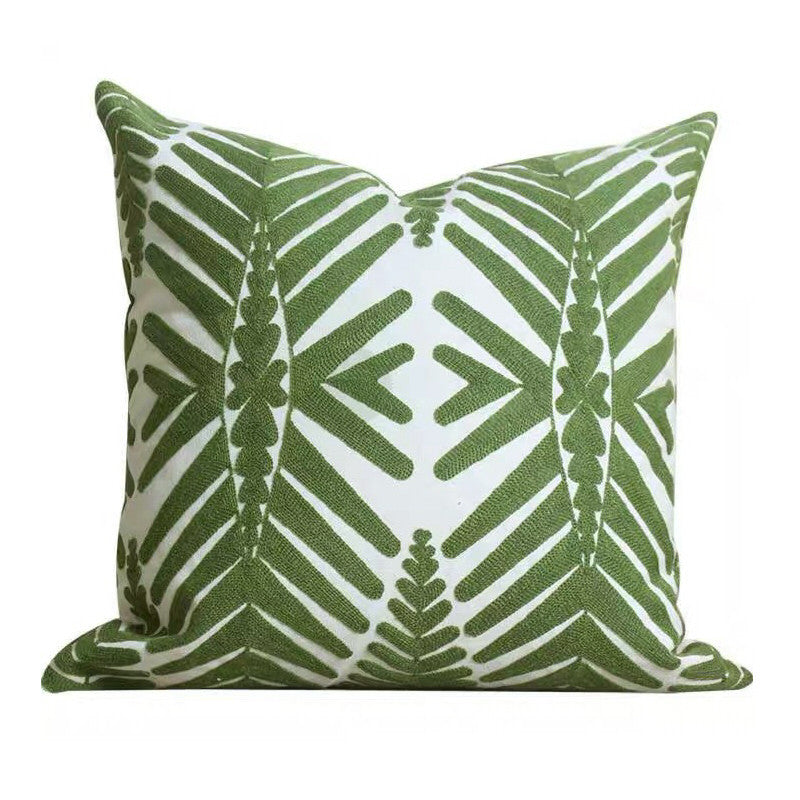 HKM-836499 Green Leaf Embroidery Cotton Sofa Pillowcase - 45x45cm