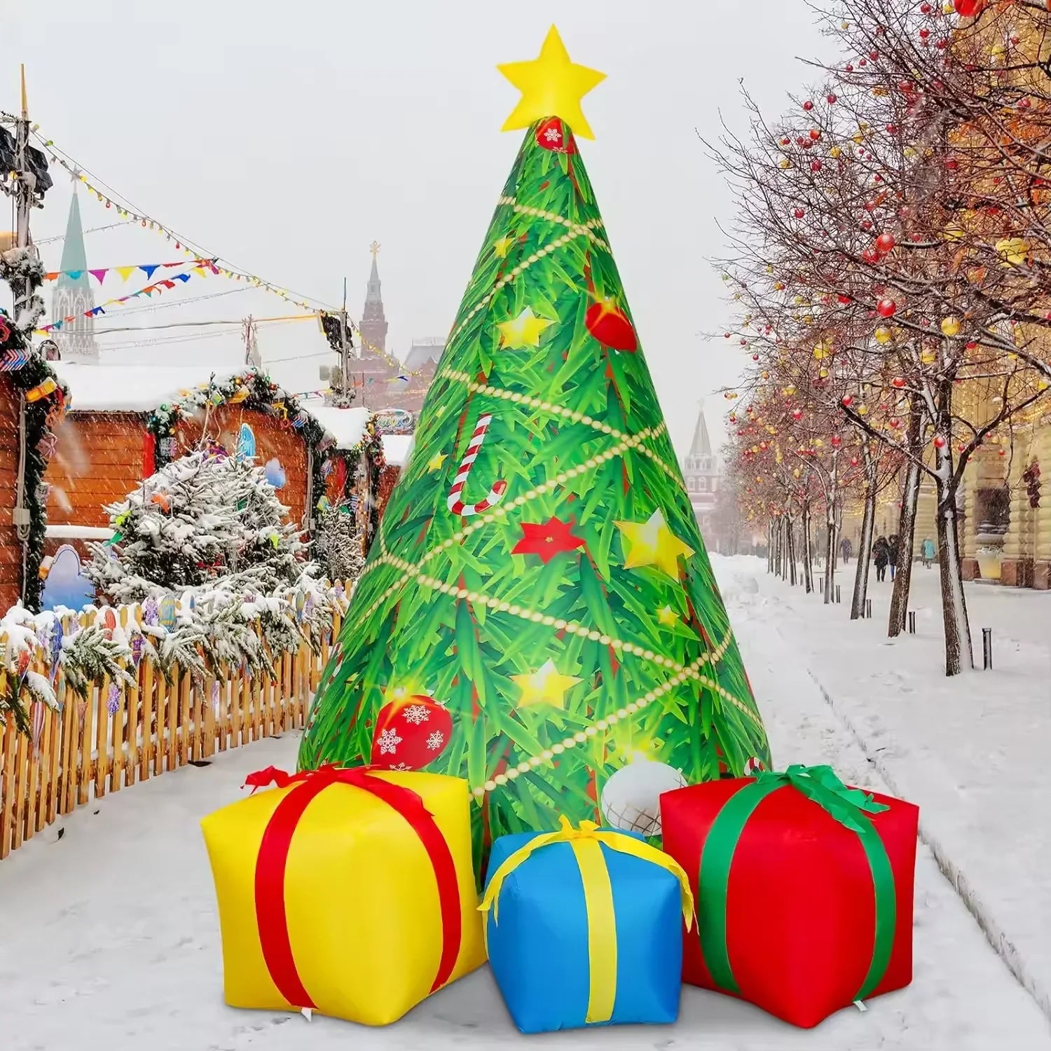 HKM-836563 7 FT Inflatable Christmas Tree with LED Lights for Outdoor Holiday Decoration