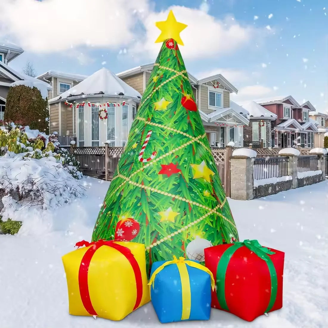 HKM-836563 7 FT Inflatable Christmas Tree with LED Lights for Outdoor Holiday Decoration