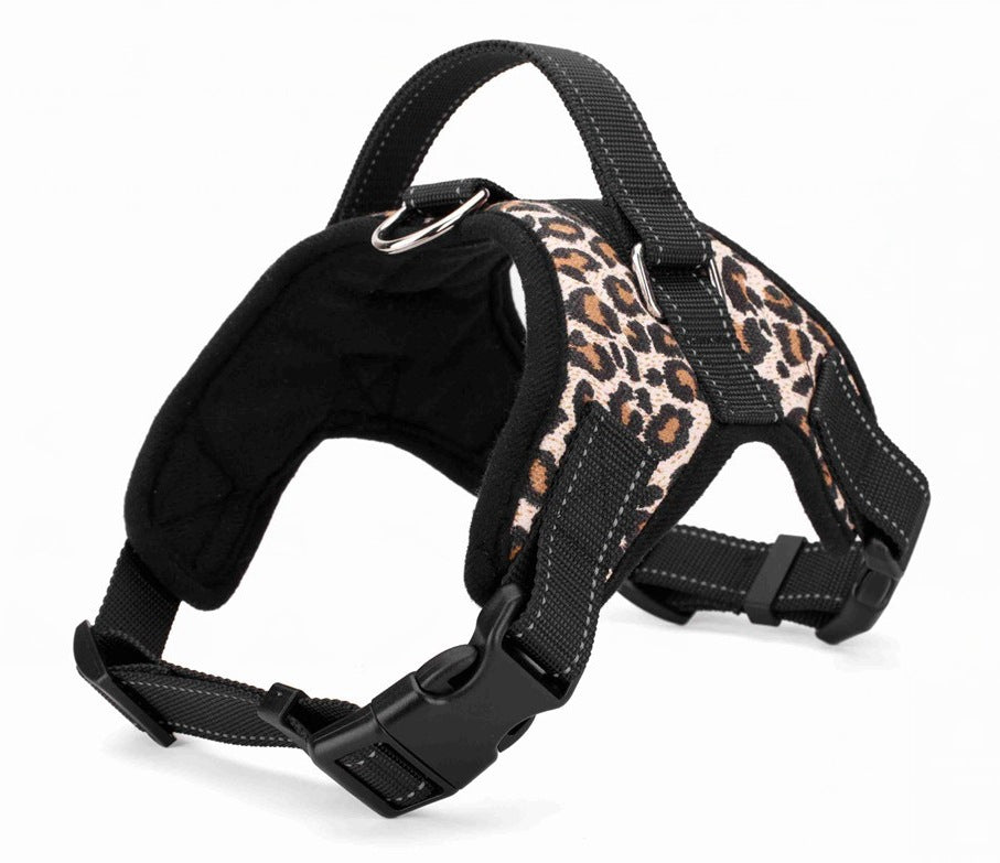 HKM-8365885 Explosion-Proof Leather Dog Harness with Trap Hand Holding Rope ¨C Red, Black, Camouflage, Leopard Print, S-XXL