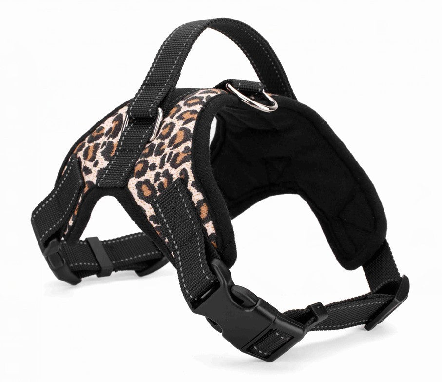 HKM-8365885 Explosion-Proof Leather Dog Harness with Trap Hand Holding Rope ¨C Red, Black, Camouflage, Leopard Print, S-XXL