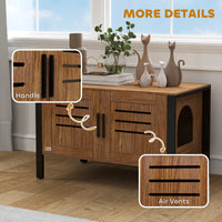HKM-8368061 Cat Litter Box Enclosure with Scratching Board and Tall Legs, Dark Brown, 31.5"L x 17.7"W x 19.7"H