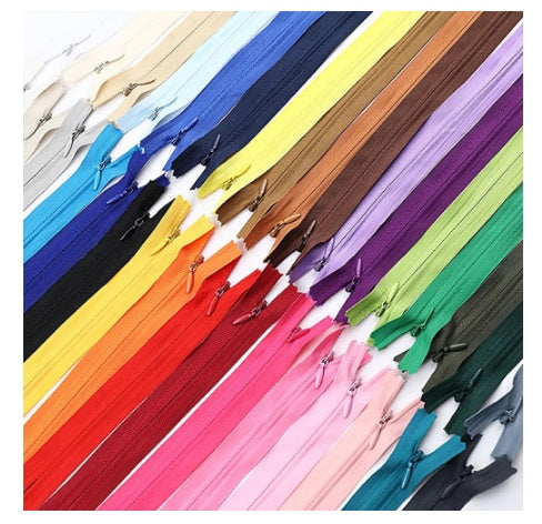 HKM-836947 Nylon Coil Invisible Zipper - 60cm Length, Pack of 10 in White, Red, and Blue