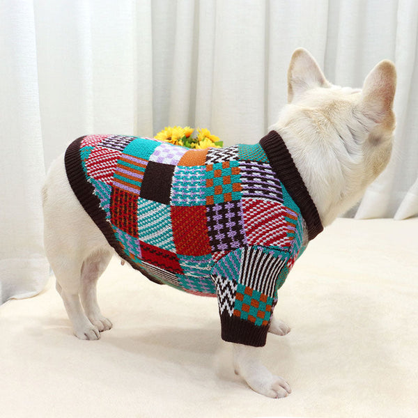 HKM-8370365 Stylish Contrasting Color Sweater for Dogs – Wool Pet Apparel in Multiple Sizes