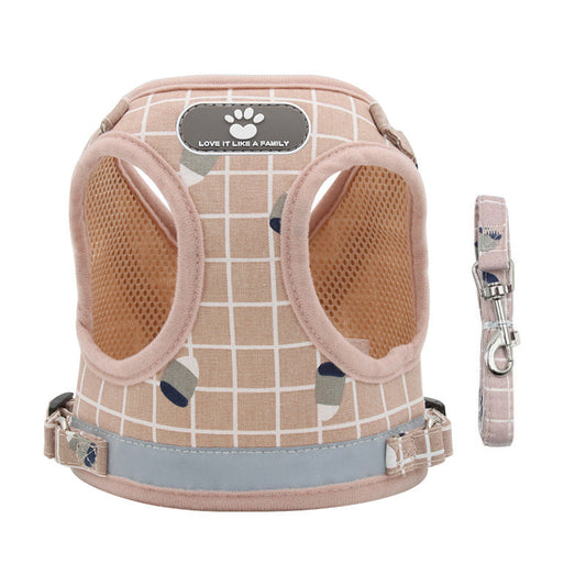 HKM-8371645 Breathable Mesh Harness Vest for Small Dogs and Cats - Adjustable and Comfortable Pet Walking Lead