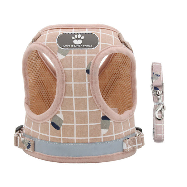 HKM-8371645 Breathable Mesh Harness Vest for Small Dogs and Cats - Adjustable and Comfortable Pet Walking Lead
