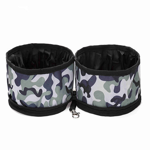 HKM-8372541 Portable Folding Double Pet Bowl - Waterproof Oxford Cloth Travel Solution