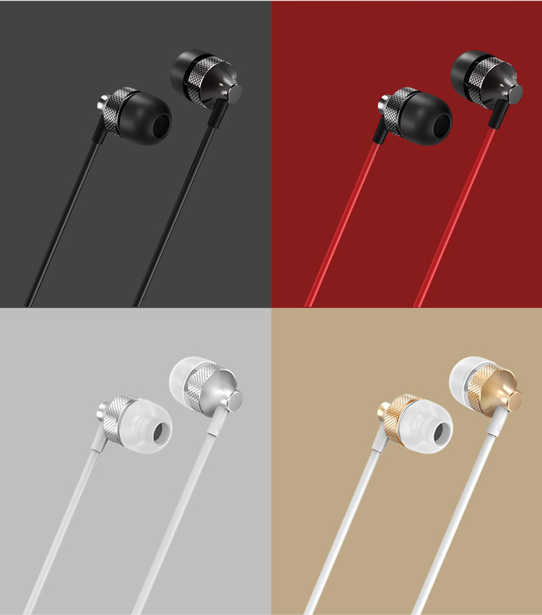 HKM-837587 Heavy Bass Copper In-Ear Headphones with Microphone and Wheat Cable, 3.5mm Plug, Available in Gold, Silver, Black, Red and Black