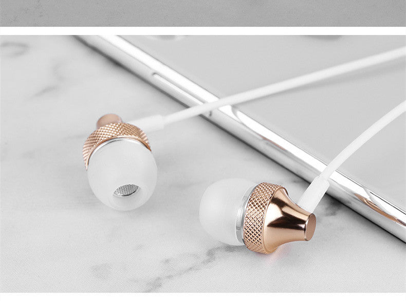 HKM-837587 Heavy Bass Copper In-Ear Headphones with Microphone and Wheat Cable, 3.5mm Plug, Available in Gold, Silver, Black, Red and Black