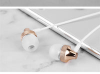 HKM-837587 Heavy Bass Copper In-Ear Headphones with Microphone and Wheat Cable, 3.5mm Plug, Available in Gold, Silver, Black, Red and Black