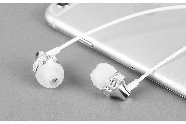 HKM-837587 Heavy Bass Copper In-Ear Headphones with Microphone and Wheat Cable, 3.5mm Plug, Available in Gold, Silver, Black, Red and Black