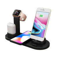 HKM-837651 4-in-1 Fast Charging Station with Wireless Charger - White or Black, Desktop Charging Base