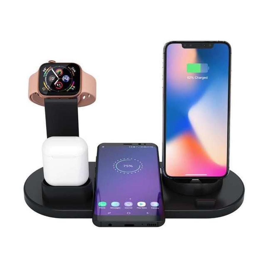 HKM-837651 4-in-1 Fast Charging Station with Wireless Charger - White or Black, Desktop Charging Base