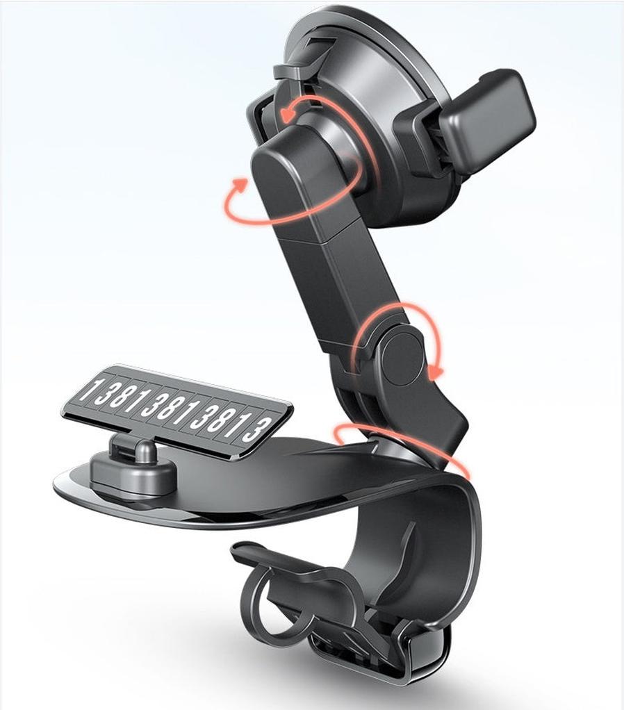 HKM-837971 1200° Rotating Mobile Phone Holder for Car Dashboard, Sun Visor, and Office Desk - Multi-functional Design