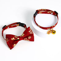HKM-8380093 Chinese Style Bow Tie Accessories in Red and Blue Floral Pattern for All Seasons