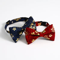 HKM-8380093 Chinese Style Bow Tie Accessories in Red and Blue Floral Pattern for All Seasons