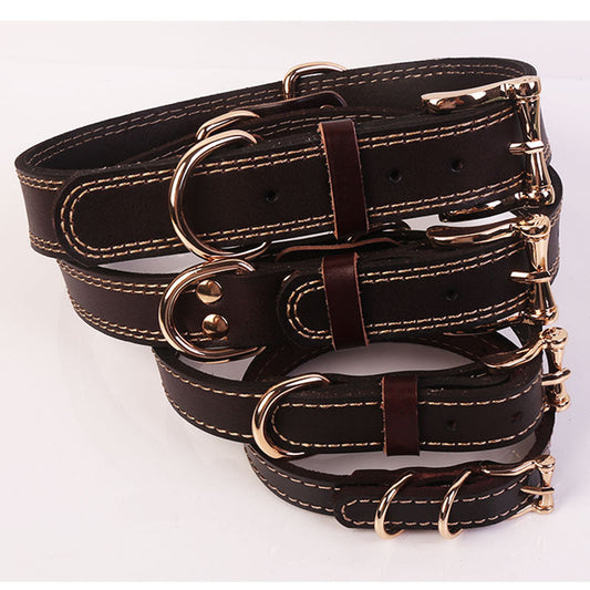 HKM-838099 Multipurpose Brown & Red Two-Layer Microfiber Leather Dog Collar Set with Traction Rope