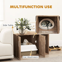 HKM-8381757 Walnut Brown Cat Litter Box Enclosure with Scratching Pad, Multifunctional Washroom Side Table