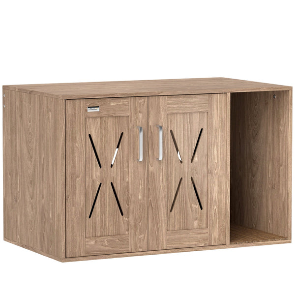 HKM-8381757 Walnut Brown Cat Litter Box Enclosure with Scratching Pad, Multifunctional Washroom Side Table