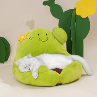 HKM-8382141 Cozy Cactus Cat Bed - Soft Dual-Sided Nest with Removable Crystal Velvet Cushion
