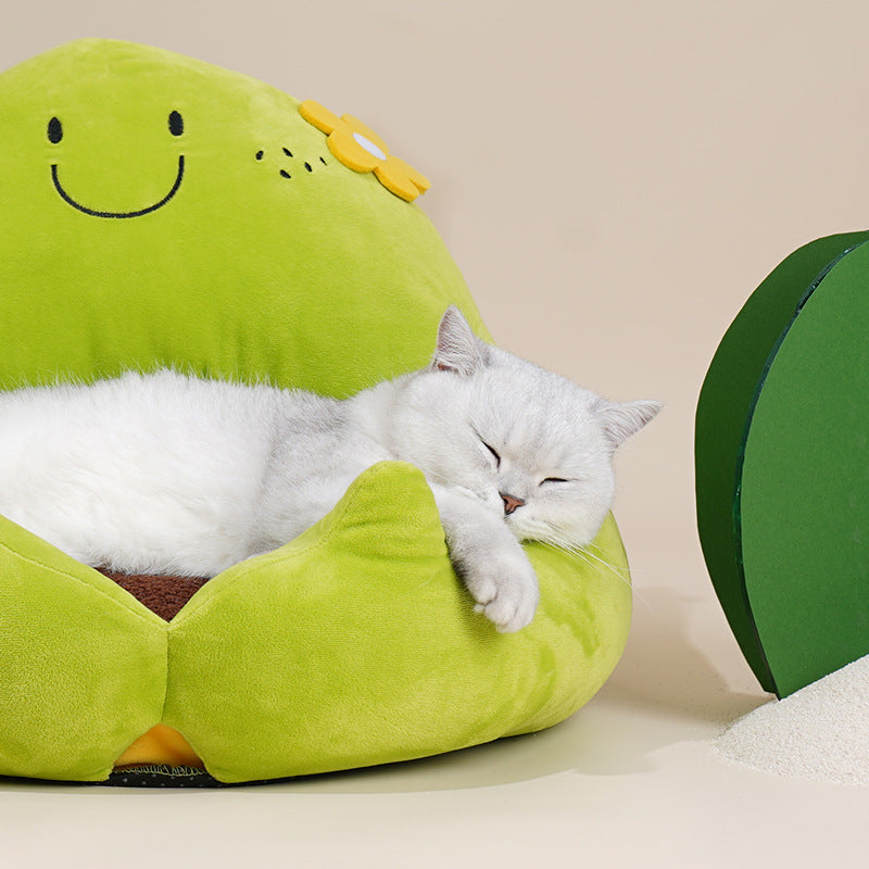 HKM-8382141 Cozy Cactus Cat Bed - Soft Dual-Sided Nest with Removable Crystal Velvet Cushion
