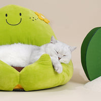 HKM-8382141 Cozy Cactus Cat Bed - Soft Dual-Sided Nest with Removable Crystal Velvet Cushion