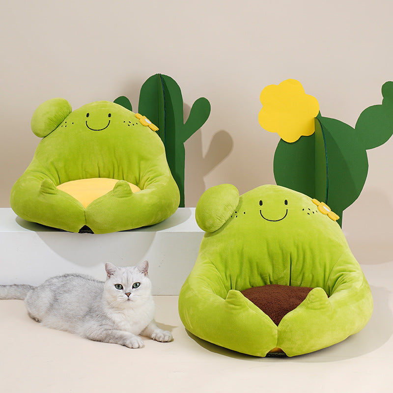 HKM-8382141 Cozy Cactus Cat Bed - Soft Dual-Sided Nest with Removable Crystal Velvet Cushion