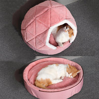 HKM-8382909 Cotton Semi-Enclosed Tent Bed for Small Pets in Brown and Pink - Hand Washable