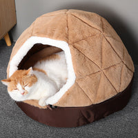 HKM-8382909 Cotton Semi-Enclosed Tent Bed for Small Pets in Brown and Pink - Hand Washable