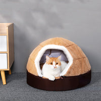 HKM-8382909 Cotton Semi-Enclosed Tent Bed for Small Pets in Brown and Pink - Hand Washable