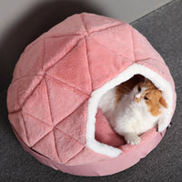 HKM-8382909 Cotton Semi-Enclosed Tent Bed for Small Pets in Brown and Pink - Hand Washable