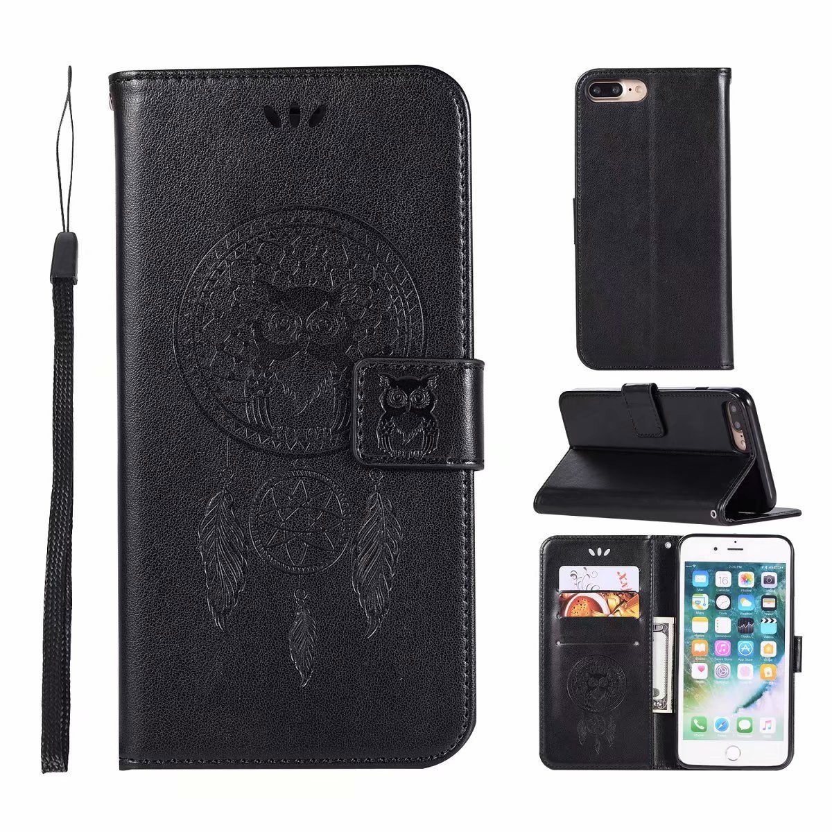 HKM-838355 Owl Embossed Clamshell PU and TPU Mobile Phone Case for iPhone Models