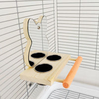 HKM-838355 Stainless Steel Parrot Puzzle Toy with Claw Grinding Stand, Food Cup, and Mirror