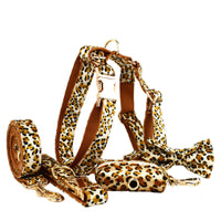 HKM-8383677 Leopard Print Dog Leash and Collar Set with Bow, Vest, and Bag - Five-Piece Collection