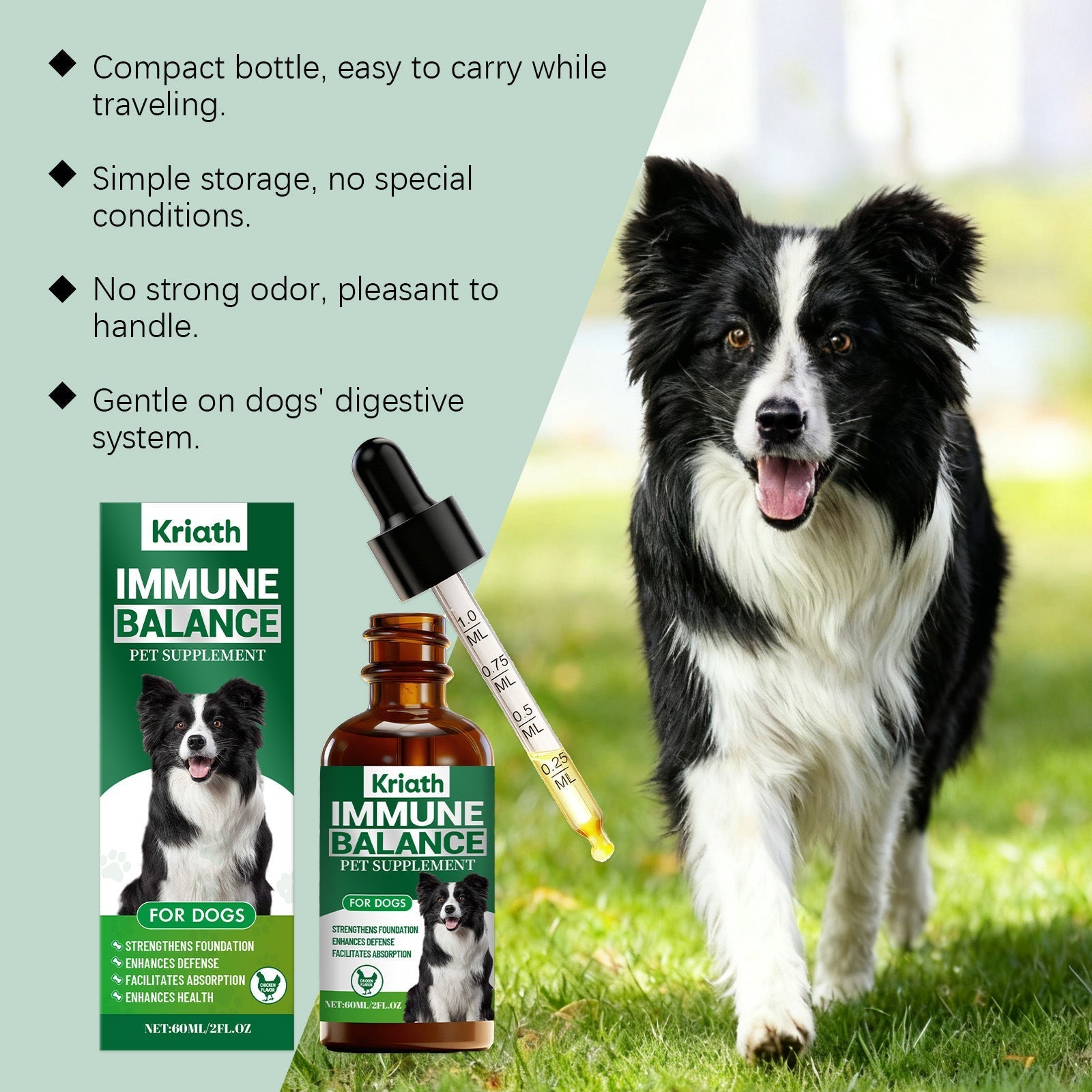 HKM-8383933 Canine Immune Support Herbal Drops - 60 ml with Chicken Flavor and Natural Ingredients