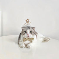 HKM-8386109 Sparkling Cat Birthday Hat Set with Bow Tie - Silver & Gold Stars