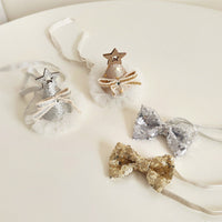 HKM-8386109 Sparkling Cat Birthday Hat Set with Bow Tie - Silver & Gold Stars