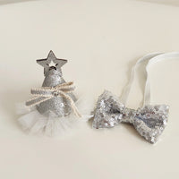 HKM-8386109 Sparkling Cat Birthday Hat Set with Bow Tie - Silver & Gold Stars