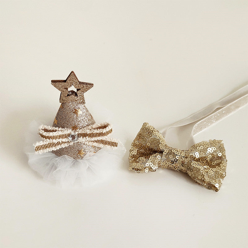 HKM-8386109 Sparkling Cat Birthday Hat Set with Bow Tie - Silver & Gold Stars