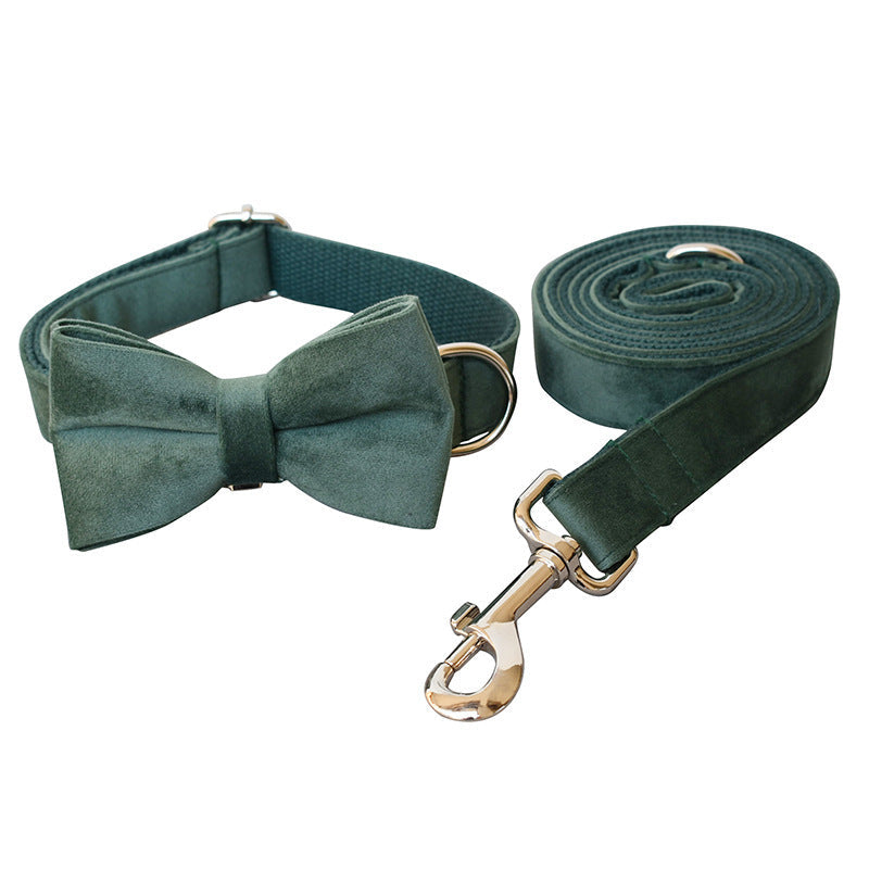 HKM-838611 Green Velvet Dog Collar and Leash Set for Stylish Walks