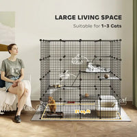 HKM-8387517 55-Inch Detachable Indoor Cat Cage with Multi-Level Platforms, Ramps, and Accessory Options for 1-3 Cats